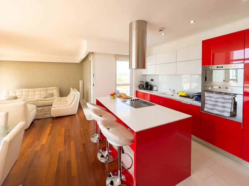 Open kitchen with adjoining living area
