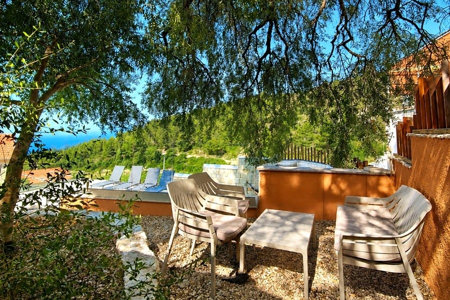 Seating area in the garden with sea views