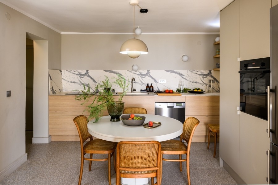 Open kitchen-living room with table