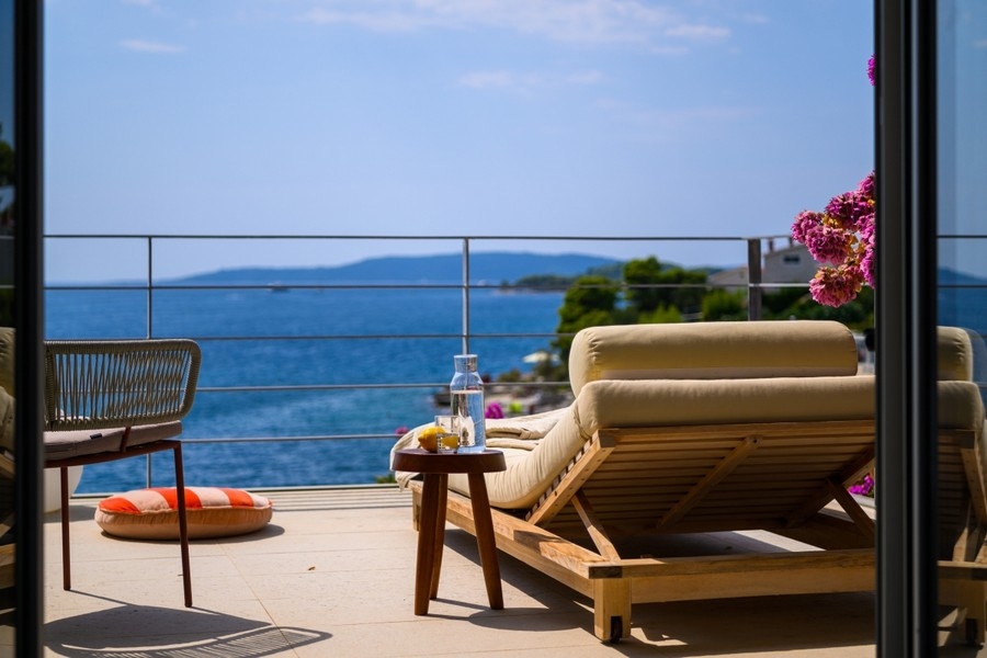 Terrace with sun lounger and sea view in Croatia