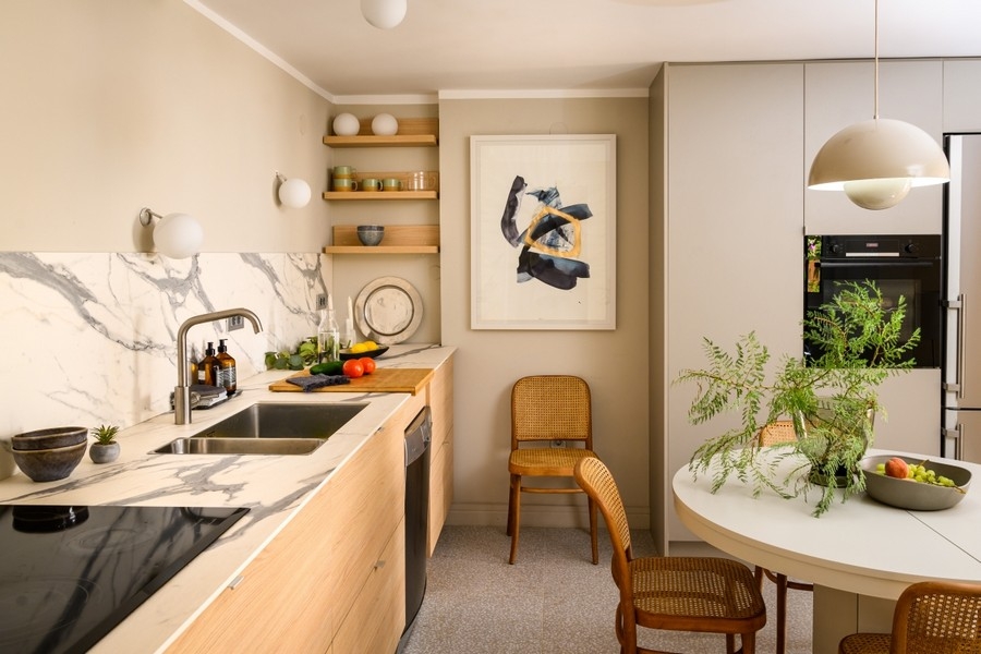 Modern kitchen with marble front