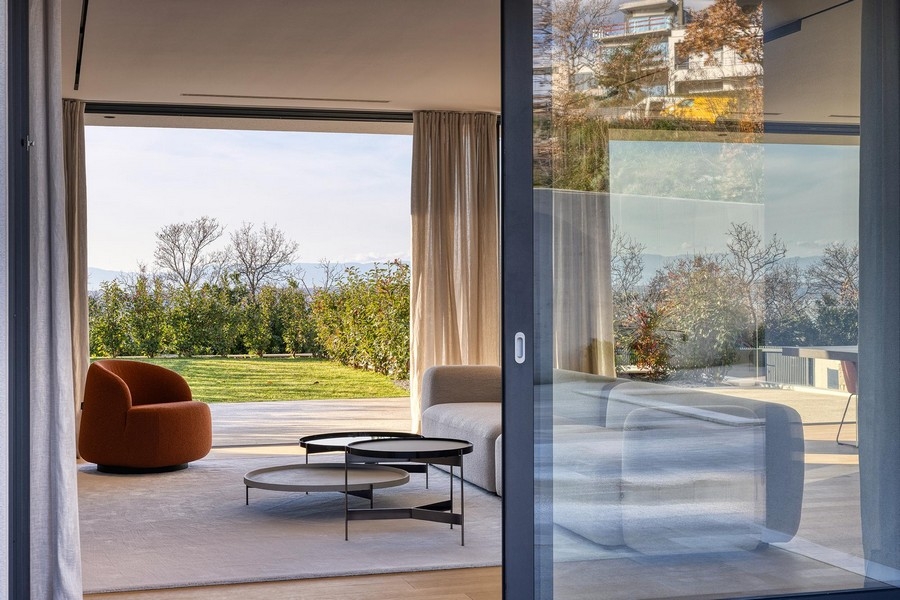 Sliding glass door with a view of the garden