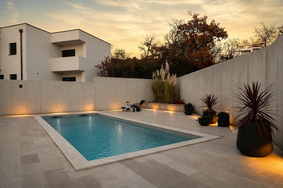 Illuminated pool in the evening