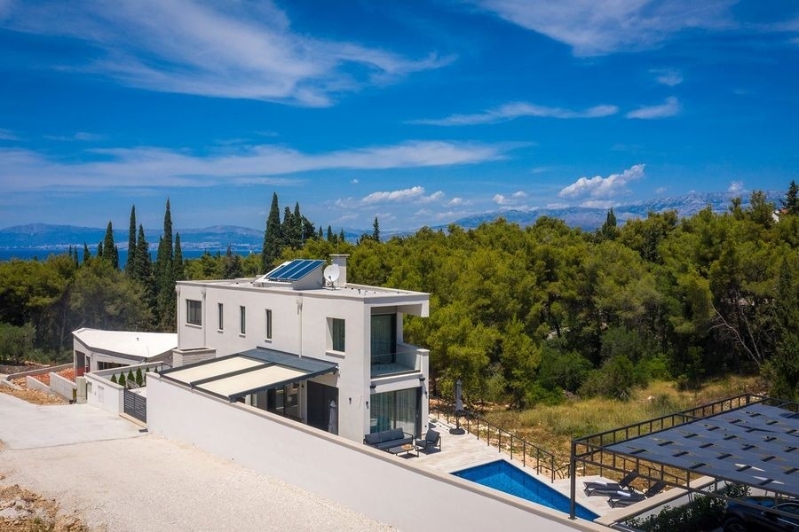 Aerial view of sea view villa on Brac Croatia