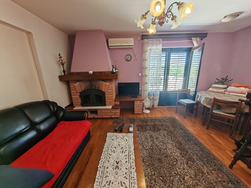 Living room with fireplace in the apartment