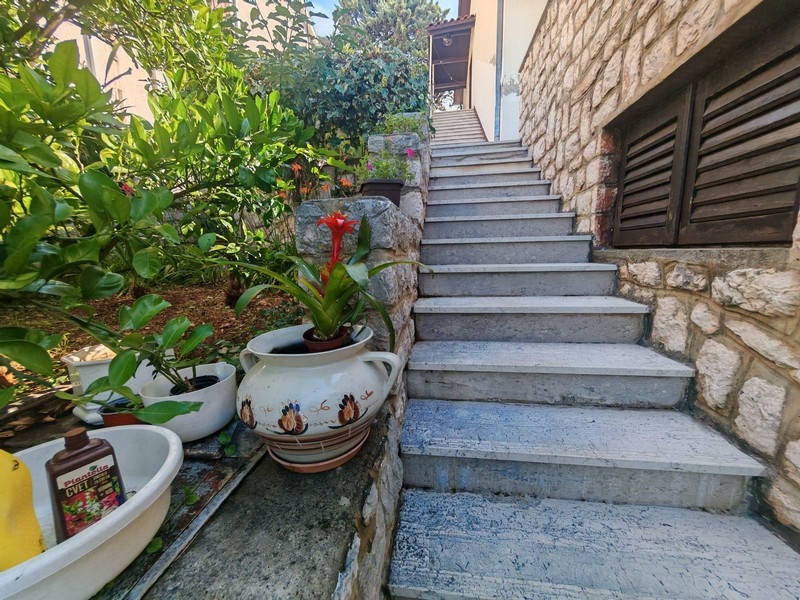 Stone stairs with flower pots at the house in Croatia