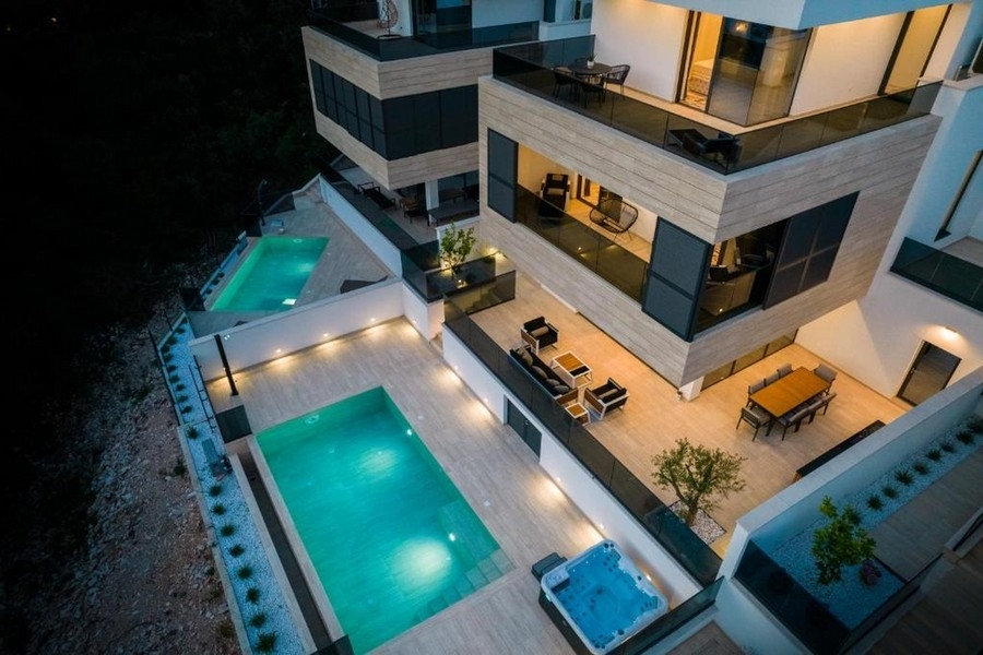 Bird's eye view of pool area
