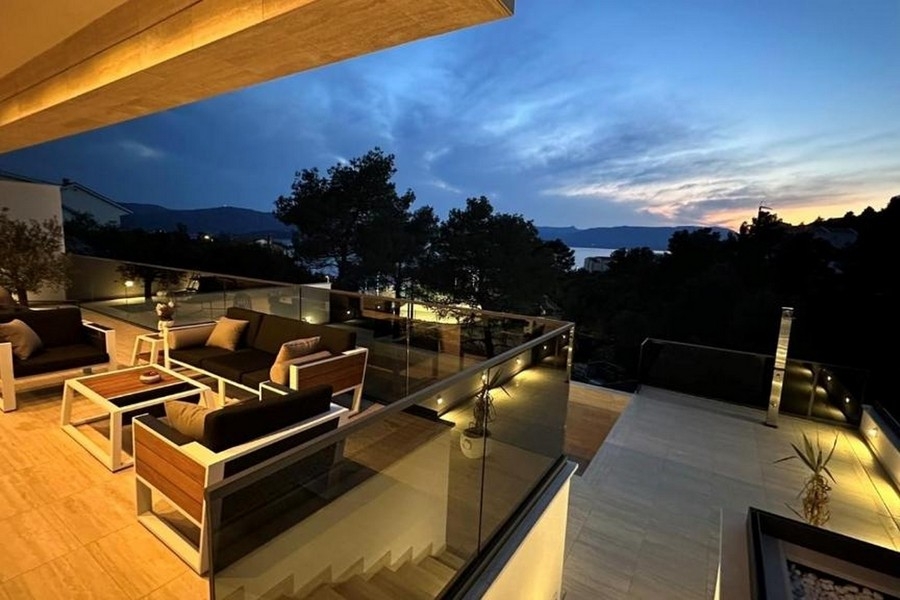 Terrace lounge with sea views in the evening