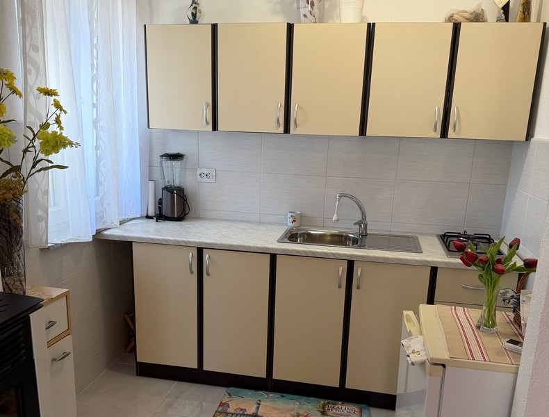 Kitchen with pellet stove