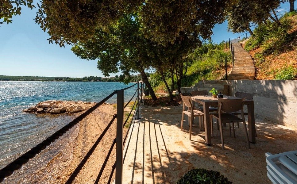Waterfront seating with bay views