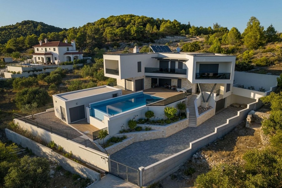 Aerial view of modern villa with pool in Vodice
