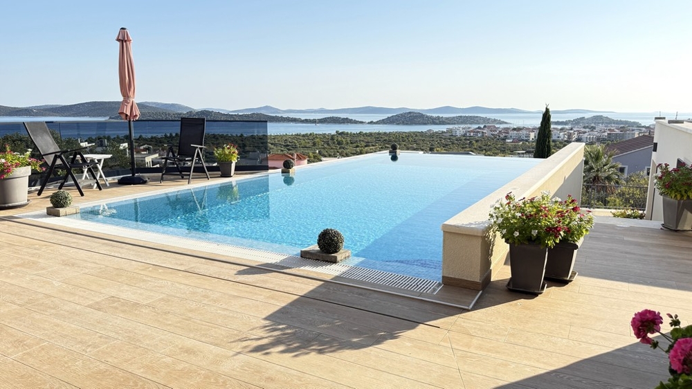 Pool area with a view of the islands off Vodice