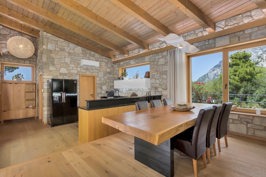 Kitchen with large wooden counter