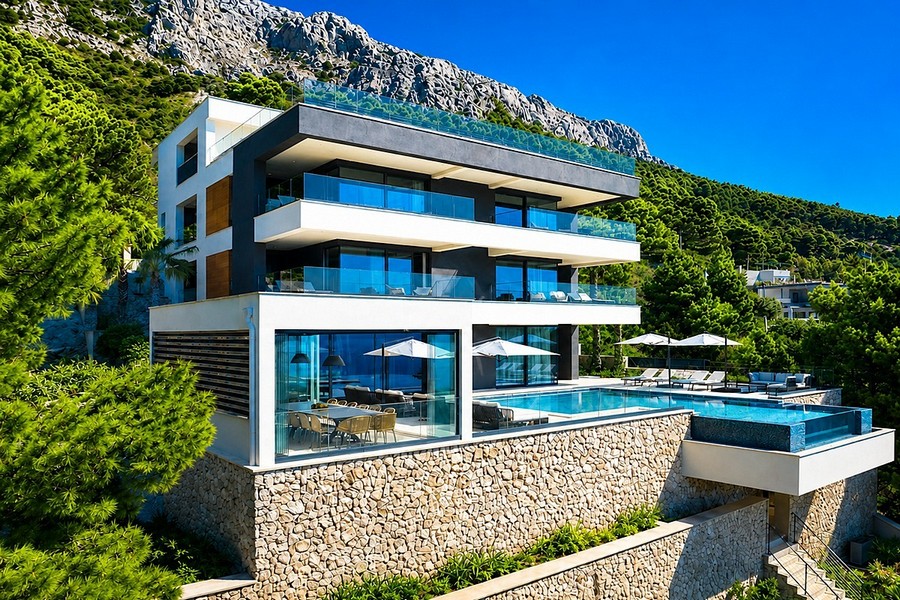 Modern villa in the first sea line on the Omis Riviera