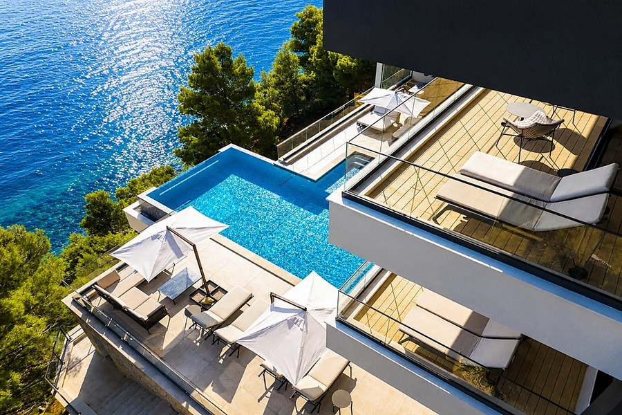 Top view of pool and seaside terraces