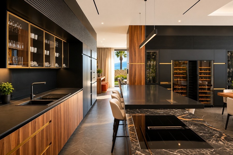 Modern kitchen with wine cabinet