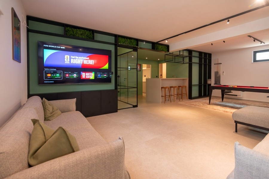 Basement with lounge and pool table