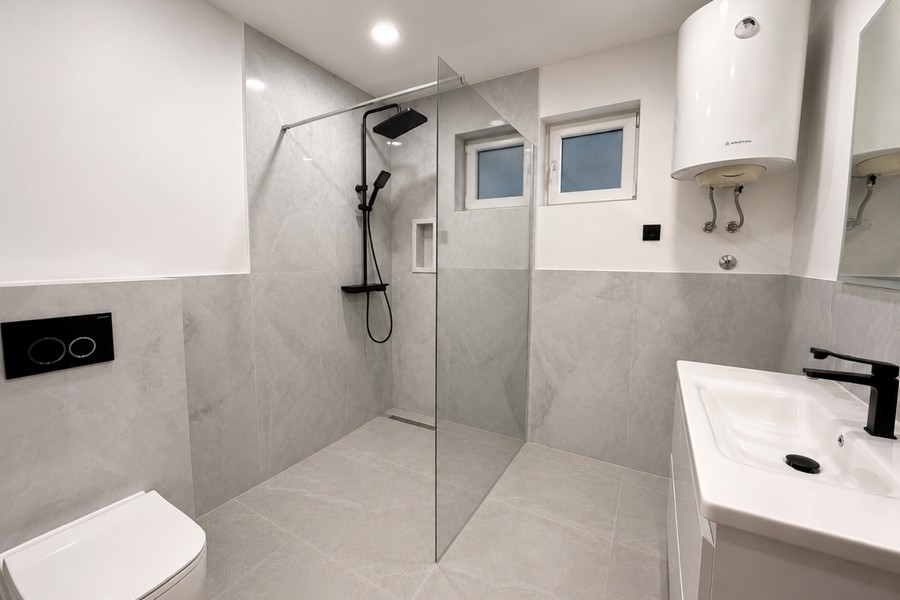 Modern bathroom with walk-in shower