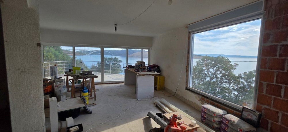 Living area under renovation with sea views