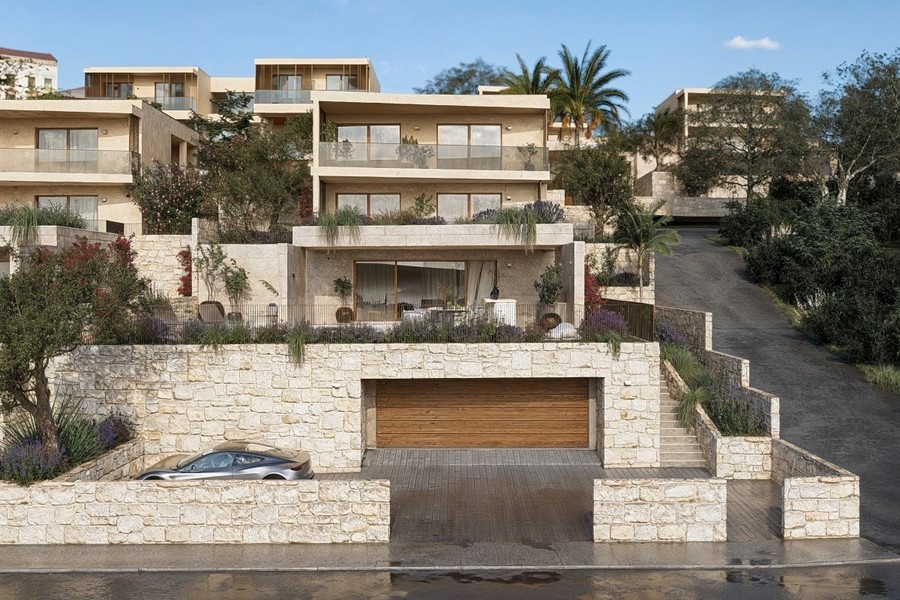 Street view of villa with garage in Croatia