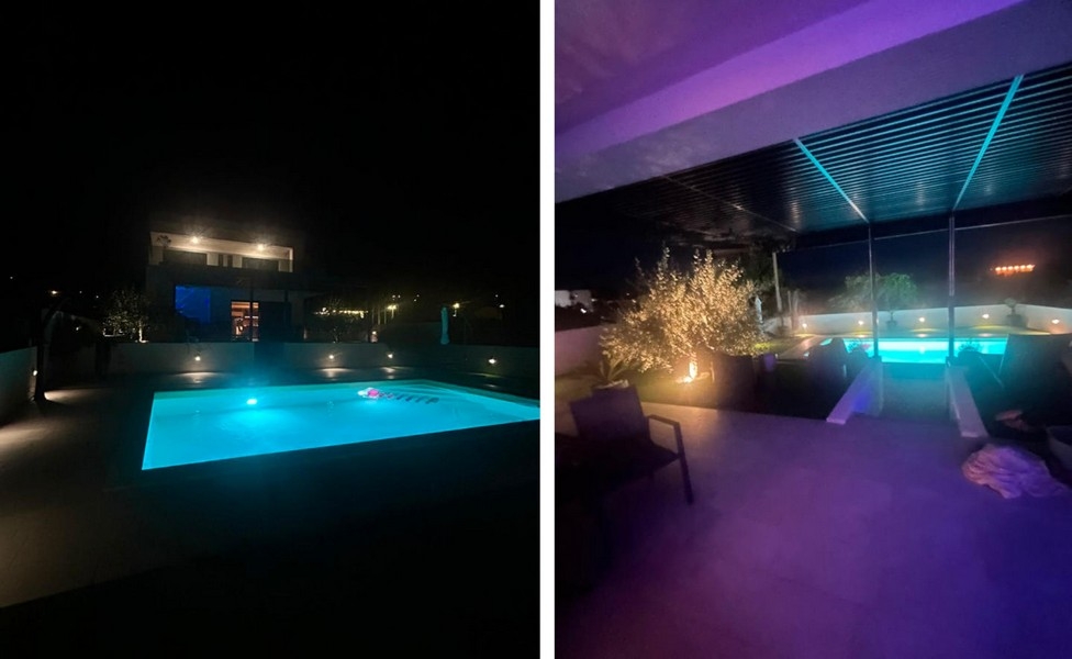 Illuminated pool and terrace at night in Croatia