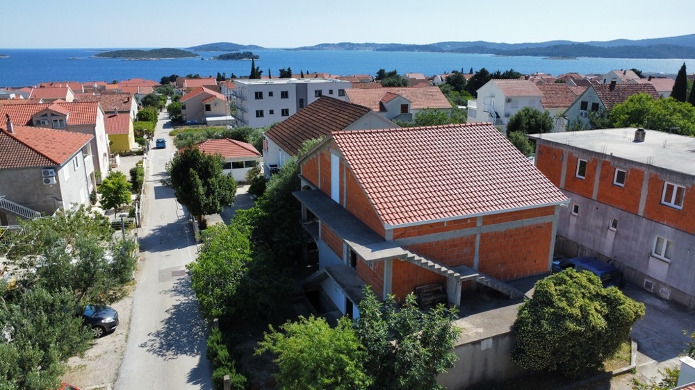 Aerial view of the house in Orebic overlooking the sea