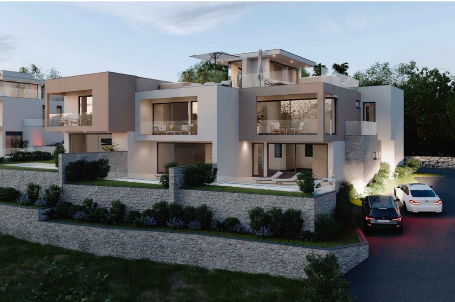 Terraced houses with terraces and sea views in Vodice