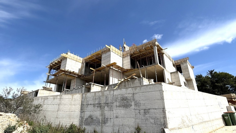 New building on a hillside in shell construction in Croatia