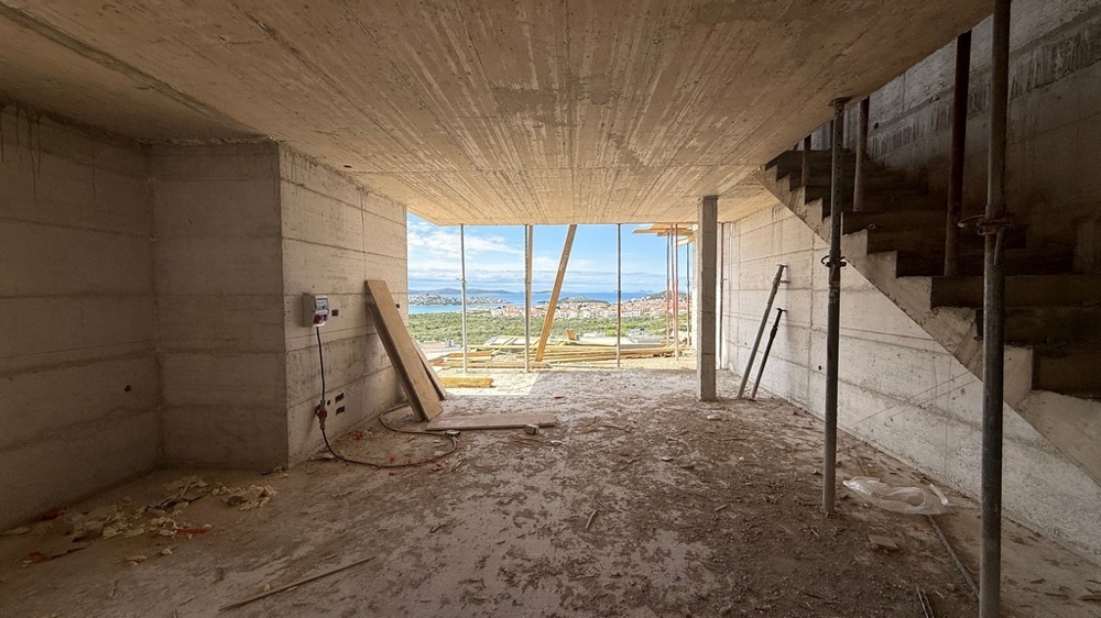 Interior in the shell with stairs and sea views
