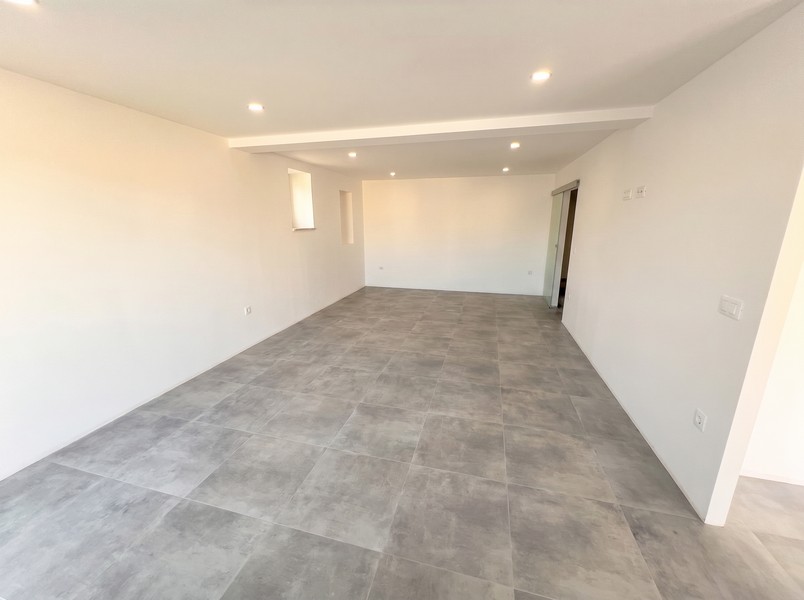 Living area with tiled floor