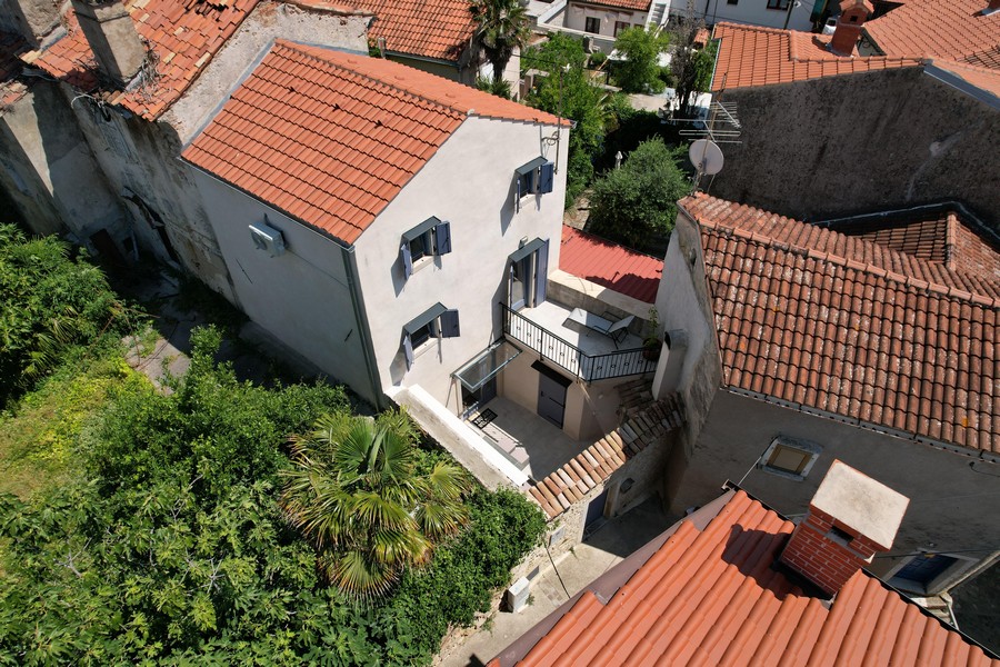 Aerial view of the stone house in the middle of the old town of Krk