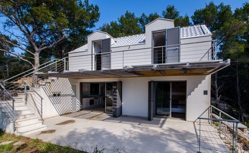 Modern house with terrace and external stairs on Brac