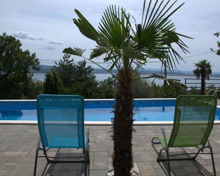 Pool with sun loungers and palm tree in Crikvenica
