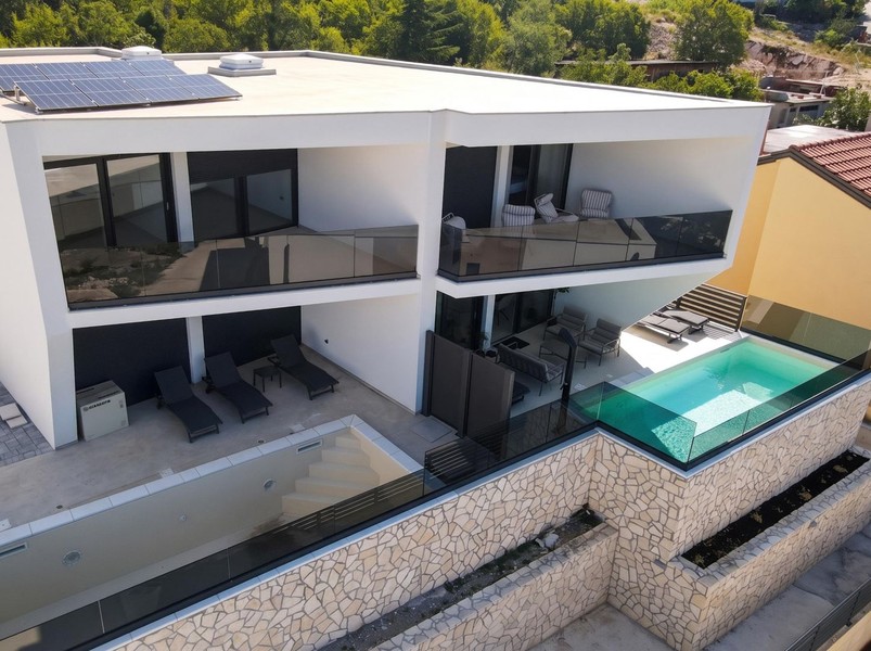 House in Jadranovo from above with pool and solar system