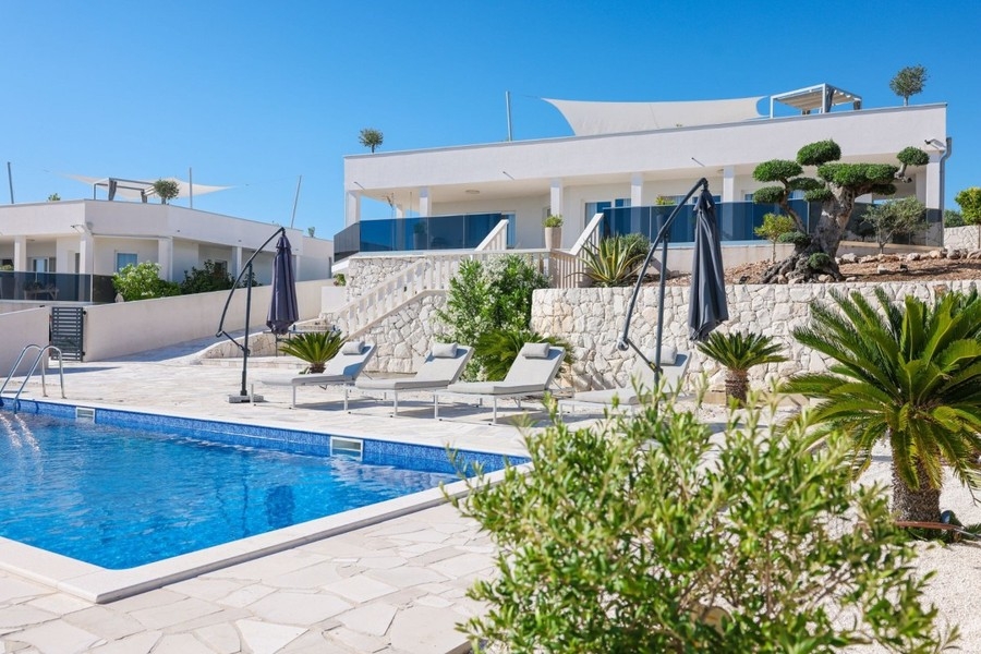 Two modern villas with pool and palm trees in Rogoznica