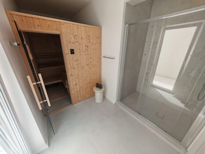 Wellness area with sauna and shower