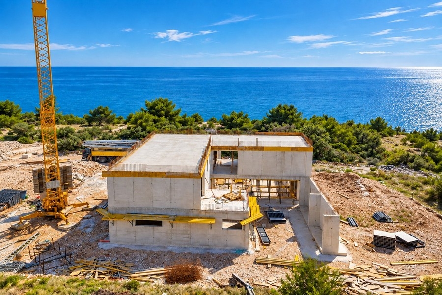 Construction site of the villa overlooking the sea