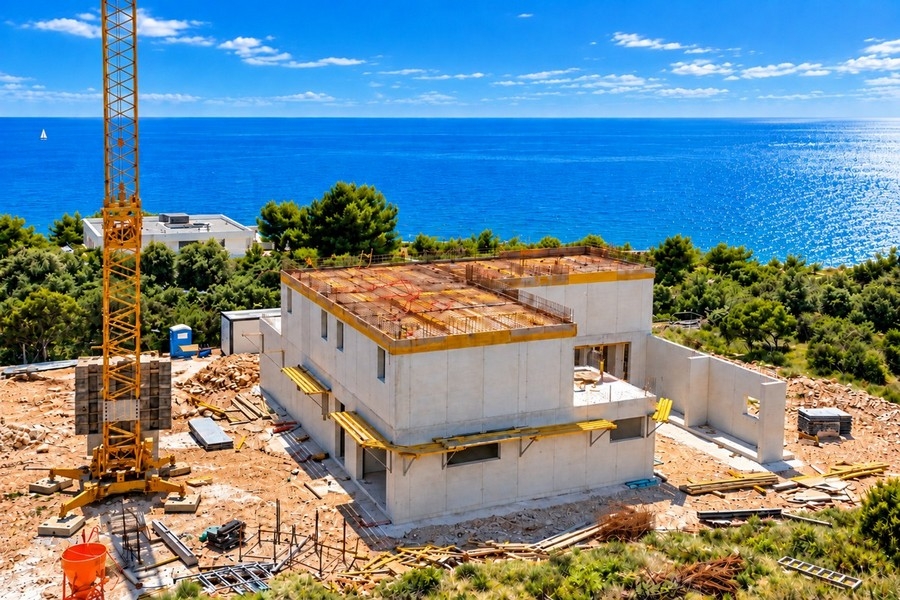 Shell of the villa above the coast