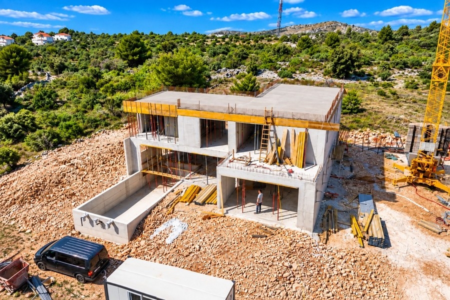 Shell of the two-story villa on the hillside