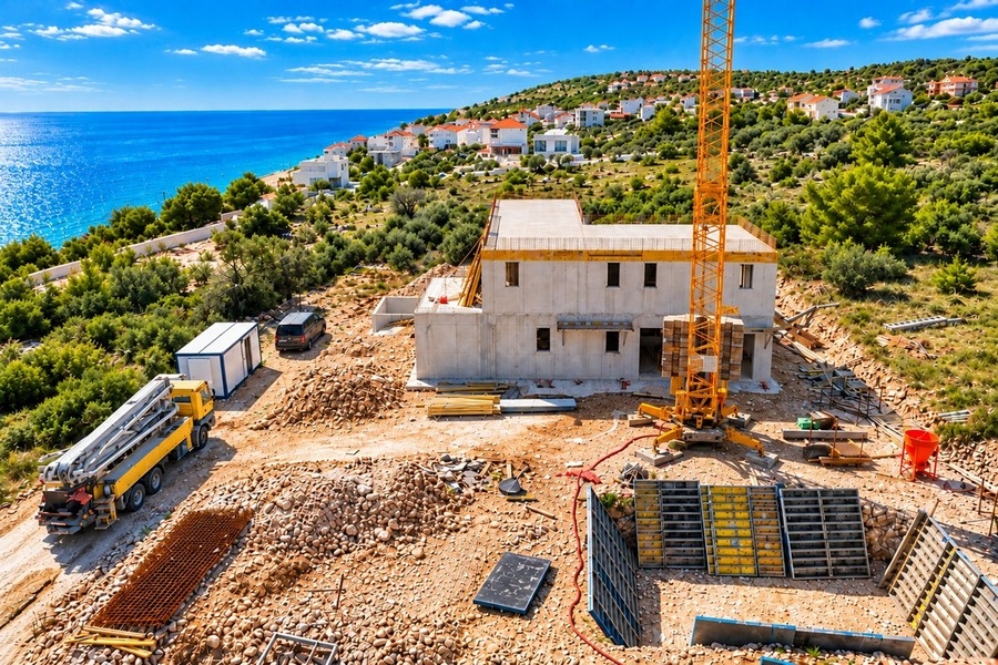 Construction site with a view over the Bay of Rogoznica