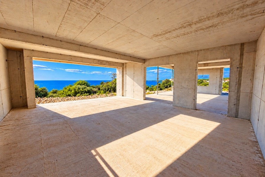 Living area in the shell with a view of the sea