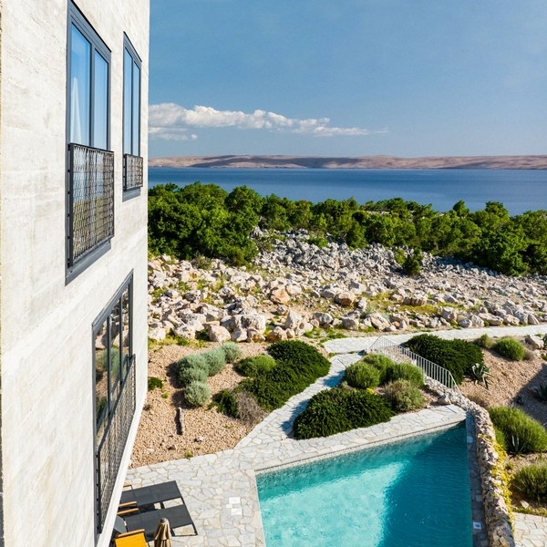 View from the villa to the pool and the sea