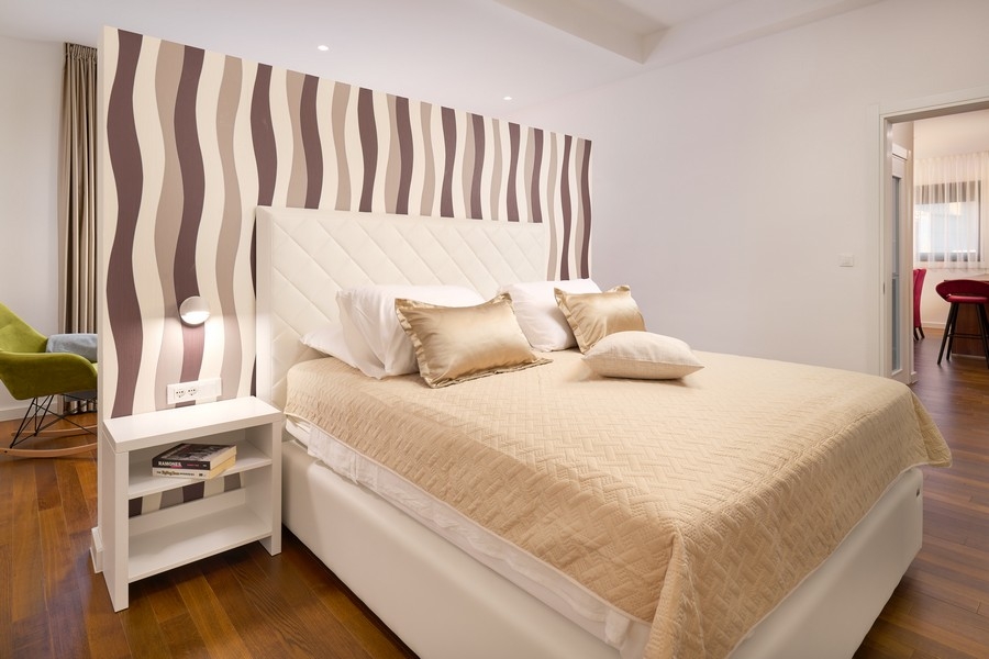 Bright bedroom with double bed