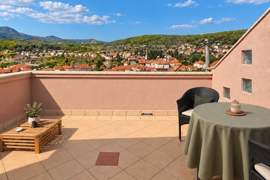 Terrace with seating area and view over Jelsa