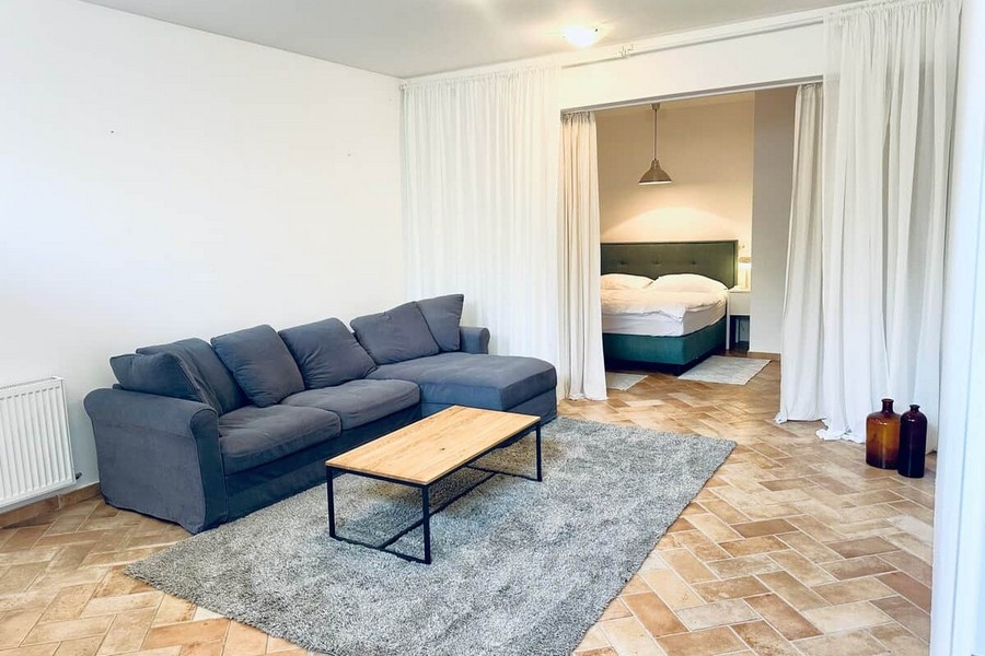 Living area of ​​the apartment with sofa