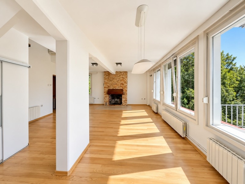 Bright living area with large window front
