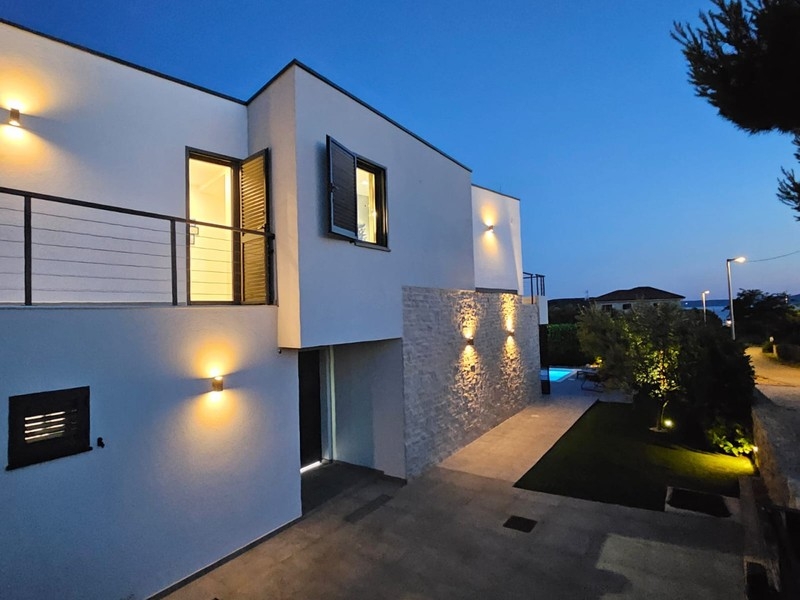 Modern facade with outdoor lighting