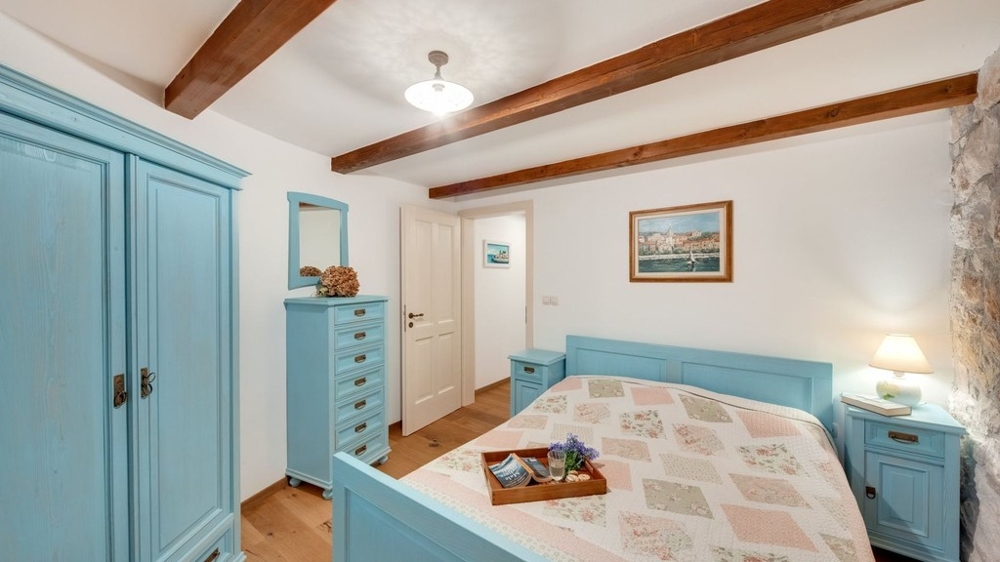 Bedroom with blue furniture