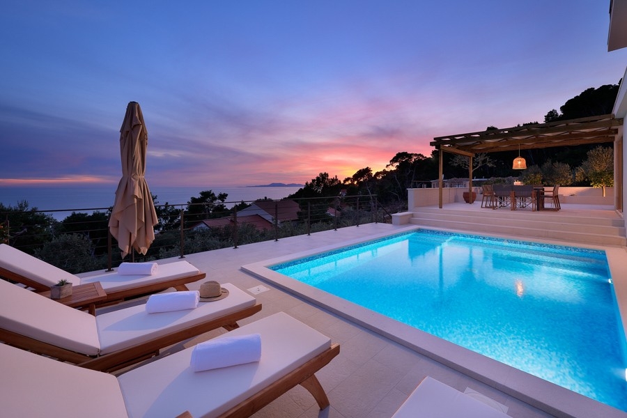 Swimming pool at sunset