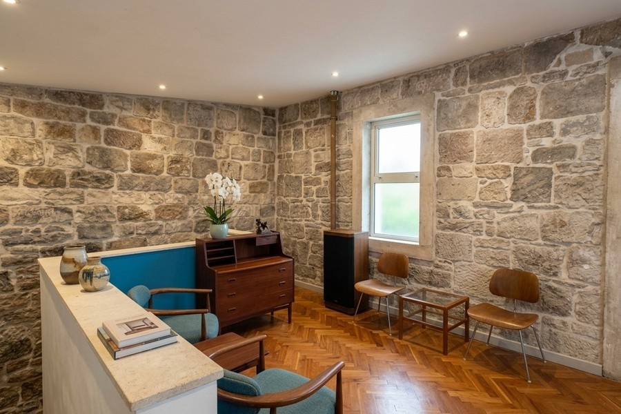 Room with natural stone walls